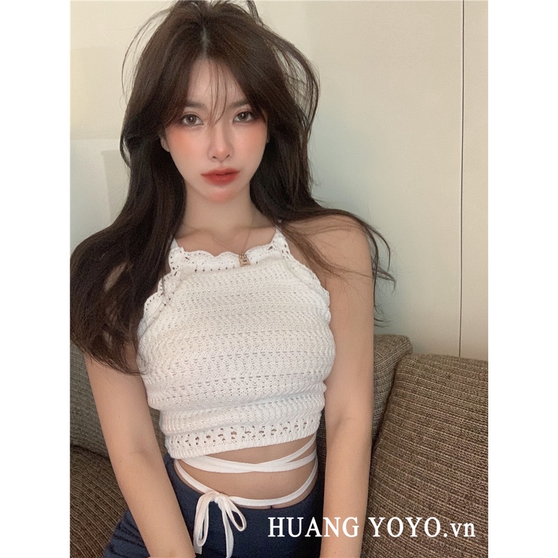 Áo Hai Dây Dệt Kim Dáng Ngắn Phong Cách Quyến Rũ Thời Trang Hàn Quốc Cho Nữ