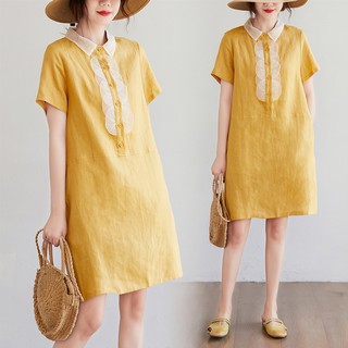 T203 đầm big size freesize dáng suông sơ mi tay ngắn cổ bẻ đính nơ trẻ trung phong cách