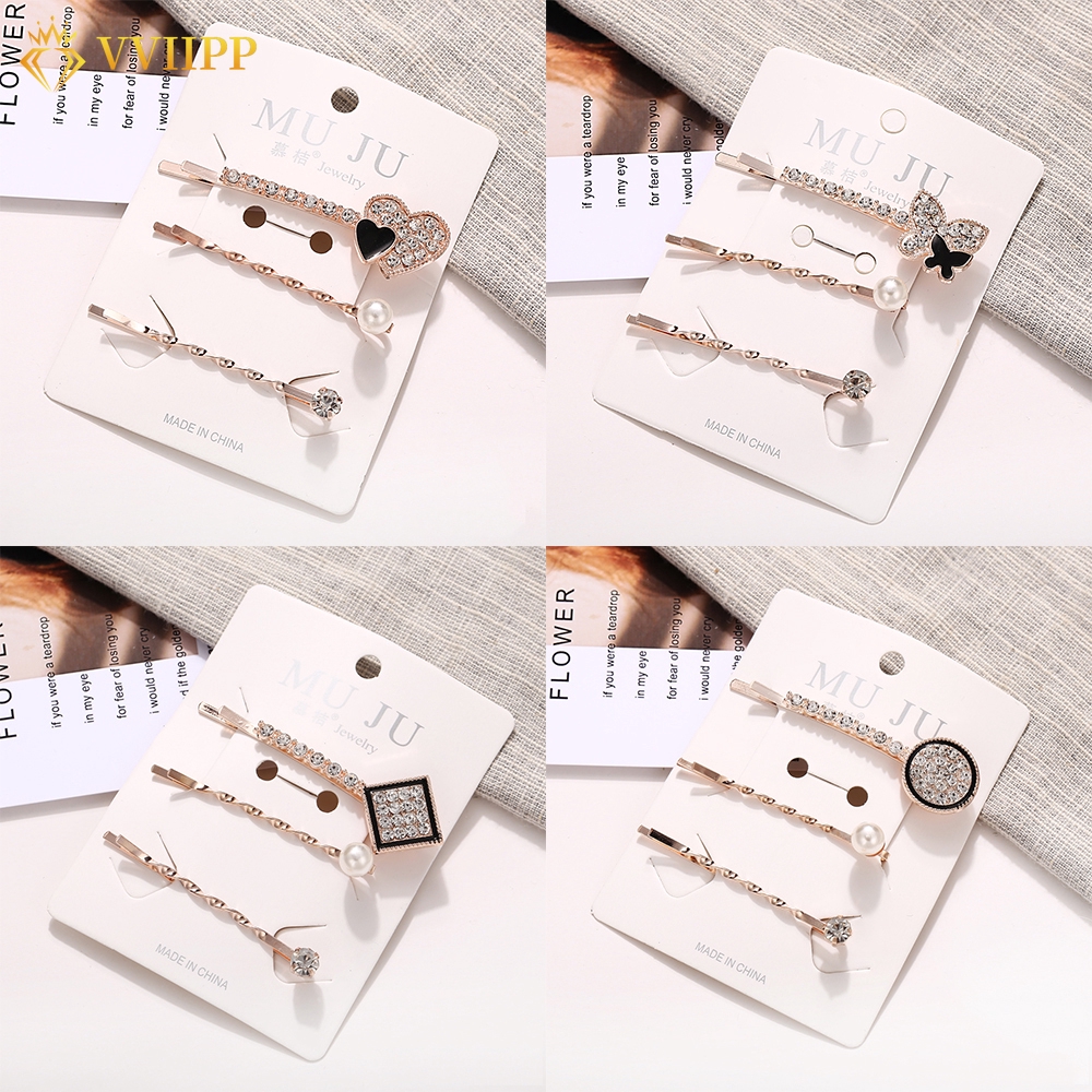 Bộ 3 kẹp tóc đính hạt ngọc trai pha lê thời trang cho nữ