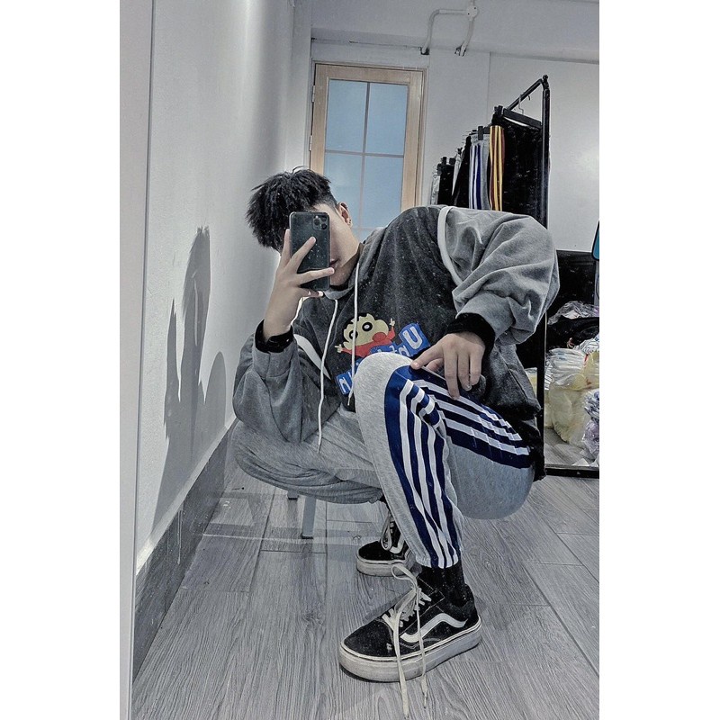 Quần jogger thể thao unisex 3 line chất thun có size bo chun ống cocastore - Quần jogger 3 sọc