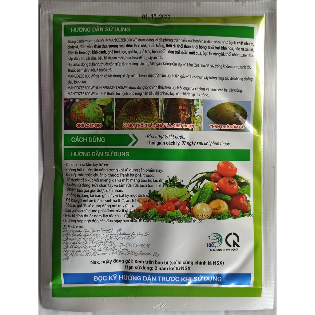 Sạch nấm bệnh HTC MANCOZEB XANH 800WP - Gói 100g