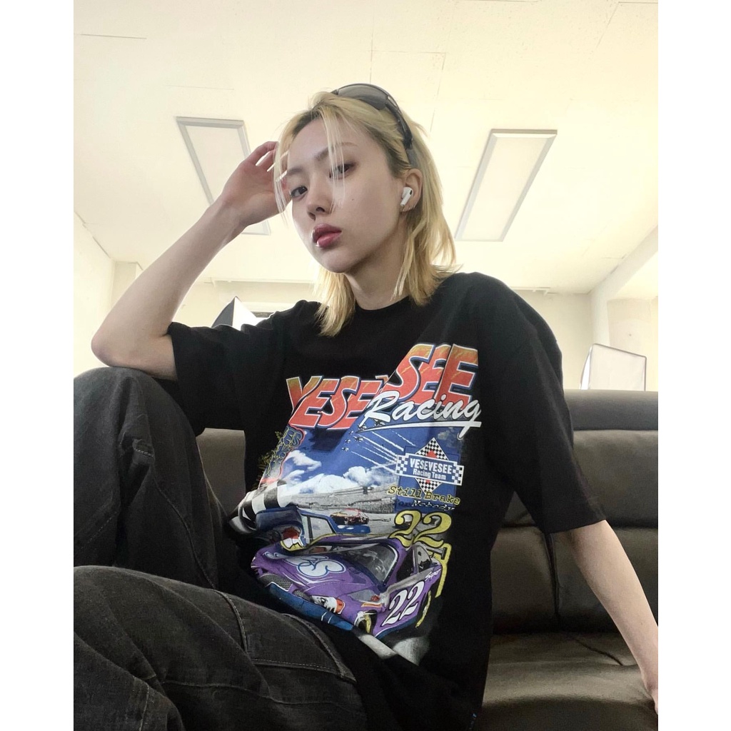 Áo Thun Vintage Racing Yeseyesee Tay Lỡ Unisex - Đen/Trắng Cổ Tròn | Blackwork