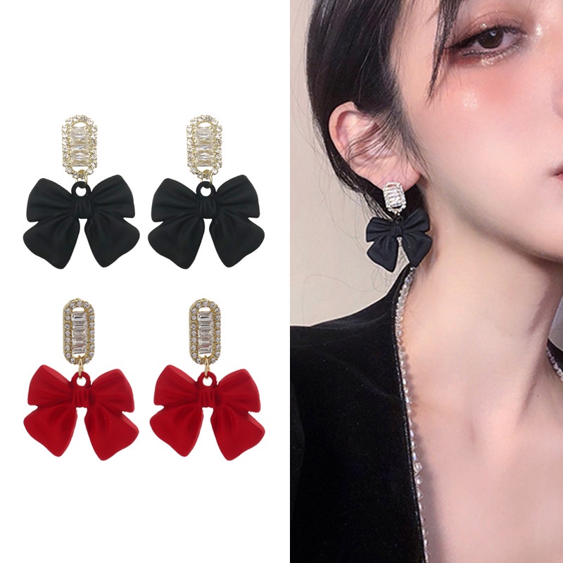 Đôi bông tai mạ bạc 925 hình nơ tua rua xinh xắn thời trang