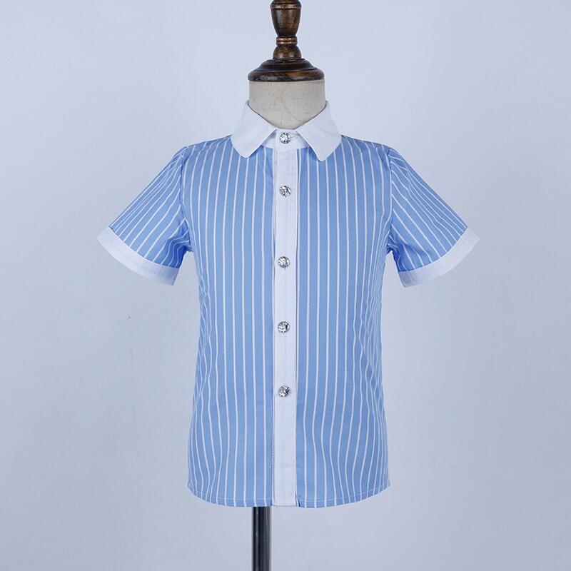 Áo Sơ Mi Cotton Ngắn Tay Họa Tiết Kẻ Sọc Thời Trang Mùa Hè Cho Trẻ Em 4-9 Tuổi