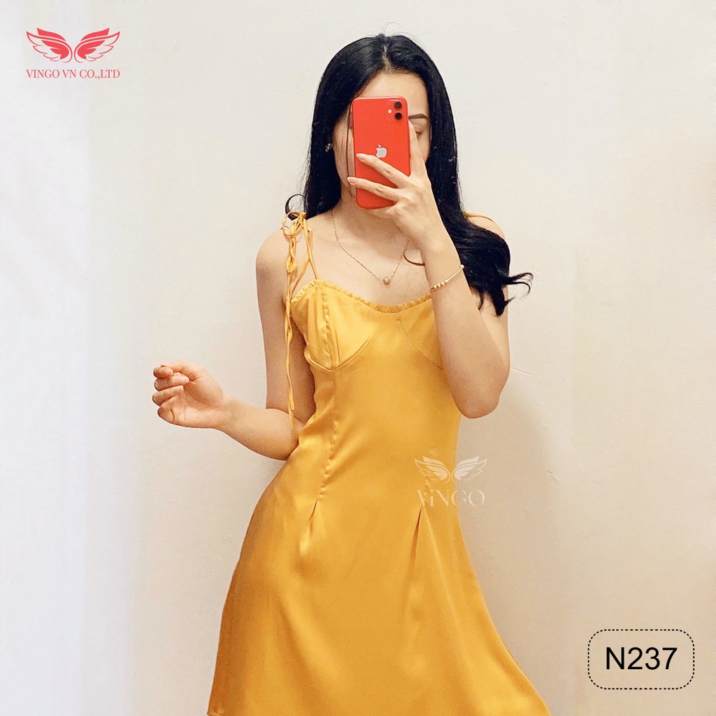 VINGO Váy Ngủ Lụa Hai Dây Nữ Viền Bèo Cúp Ngực Gợi Cảm Quyến Rũ N237 VNGO | BigBuy360 - bigbuy360.vn
