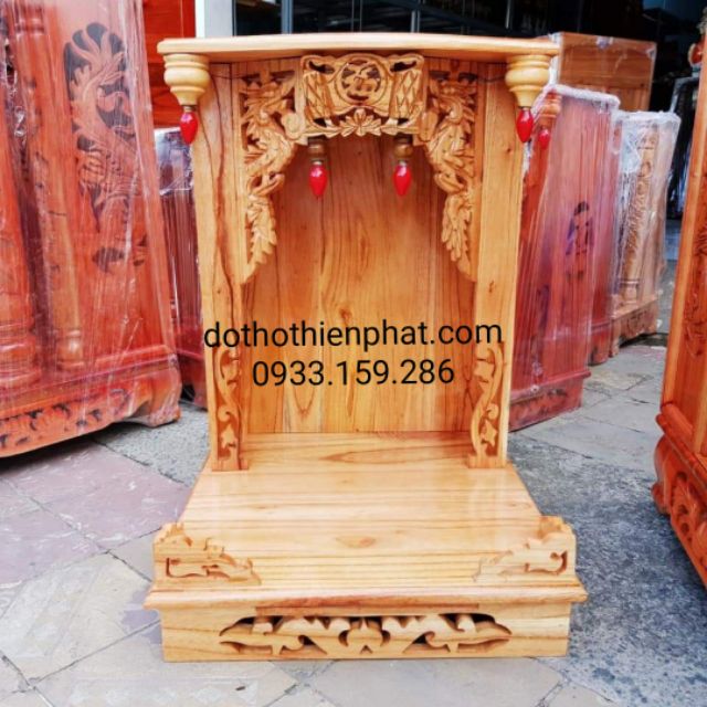 Bàn thờ thần tài ông địa gỗ xoan ngang 48 cm lọng vàng chanh