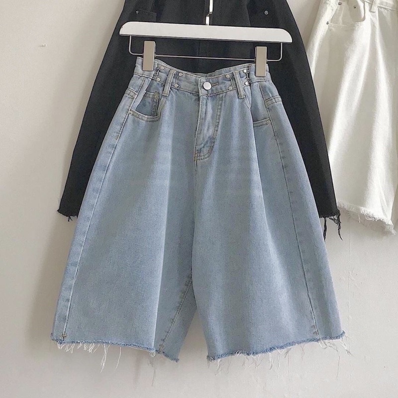 Quần Short Jeans Ngố Móc Gài Eo Form Rộng Ulzzang/Quần Bò Lửng form nam nữ unisex 🍑