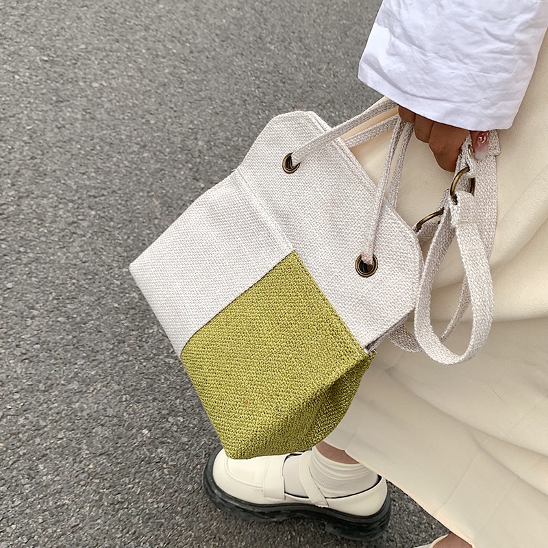 IELGY Túi đeo vai IELGY vải canvas phối màu thời trang cho nữ