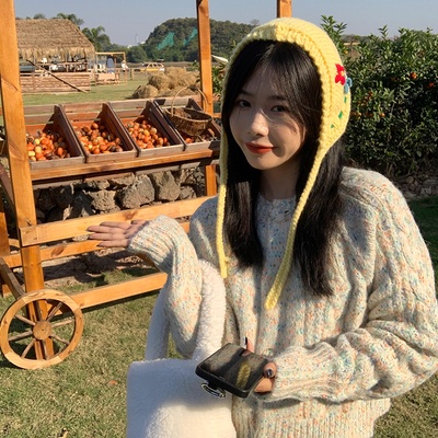 Mũ Len Dệt Kim Thủ Công Bảo Vệ Tai Kiểu Vintage Dễ Thương Cho Bé Gái