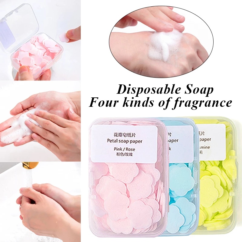 1 Hộp Xà Phòng Giấy Hình Hoa Dùng 1 Lần 4 Màu Tùy Chọn