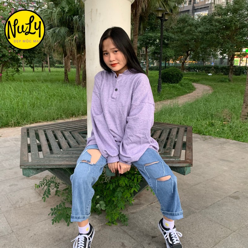 Áo nỉ bông Letters nữ chất xịn tay bồng form rộng Ulzzang cổ đức logo thêu Sweater