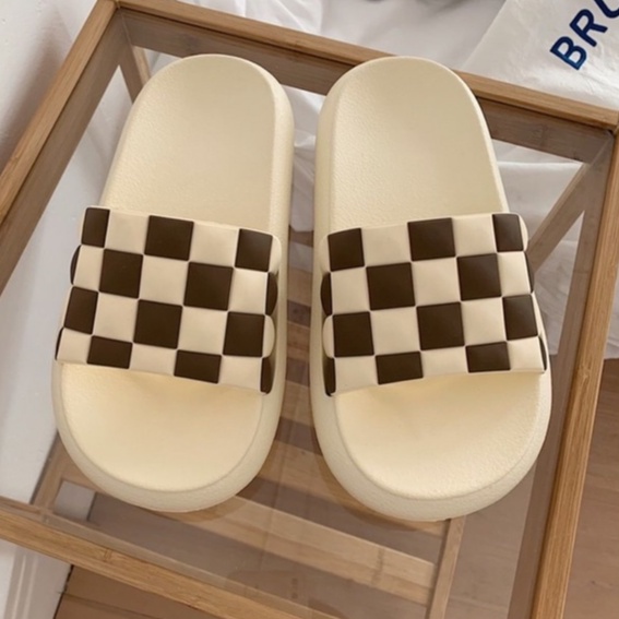 Dép Ulzzang - Dép Quai Ngang Bánh Mì chuẩn hàng quảng châu họa tiết caro dễ thương Nam Nữ