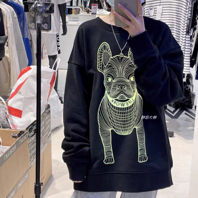 Áo Sweater Nỉ Bông In Hình 3D Chó Pug, Áo Thu Đông Ulzzang Unisex Form Rộng