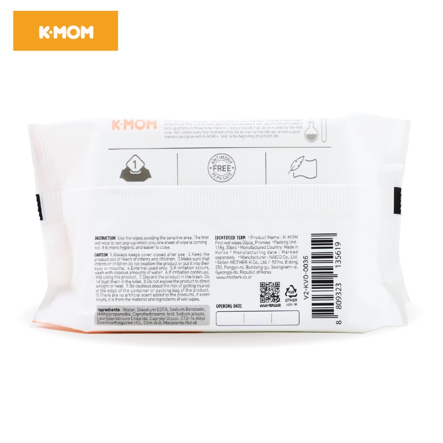 Khăn ướt cao cấp K-Mom chất liệu cotton tự nhiên siêu mềm gói 30 chiếc
