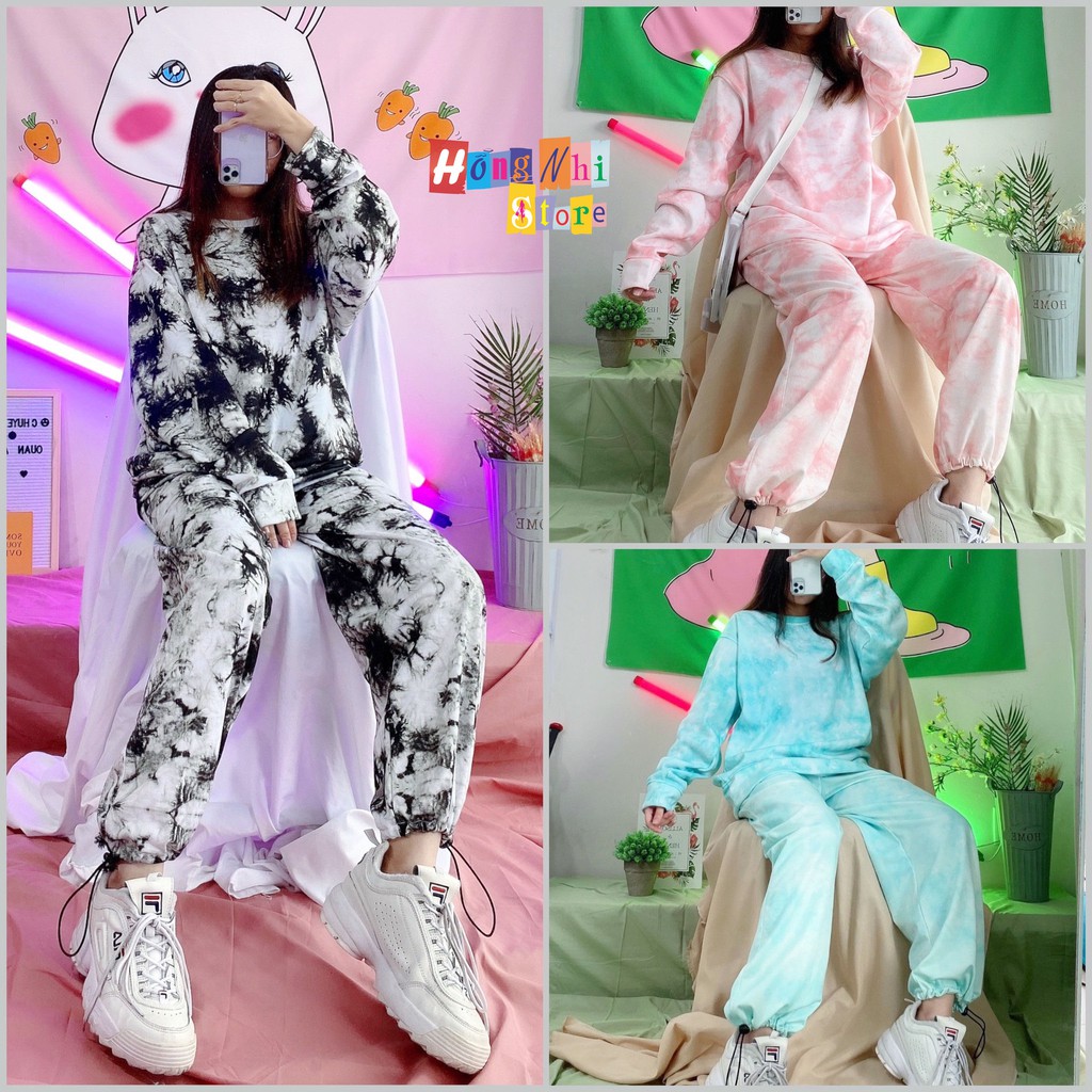 Set Bộ 3D Áo Khoác Sweater Loang Màu Kèm Quần Jogger Thun Dài Dây Rút Cao Cấp