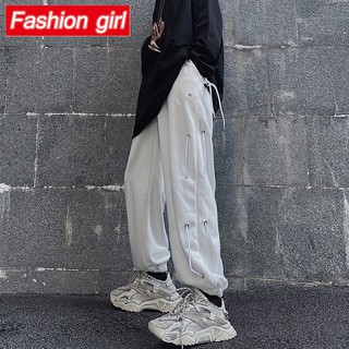 Quần Thể Thao Lưng Cao Ống Rộng Phối Dây Phong Cách Hàn Quốc Cho Nam Nữ