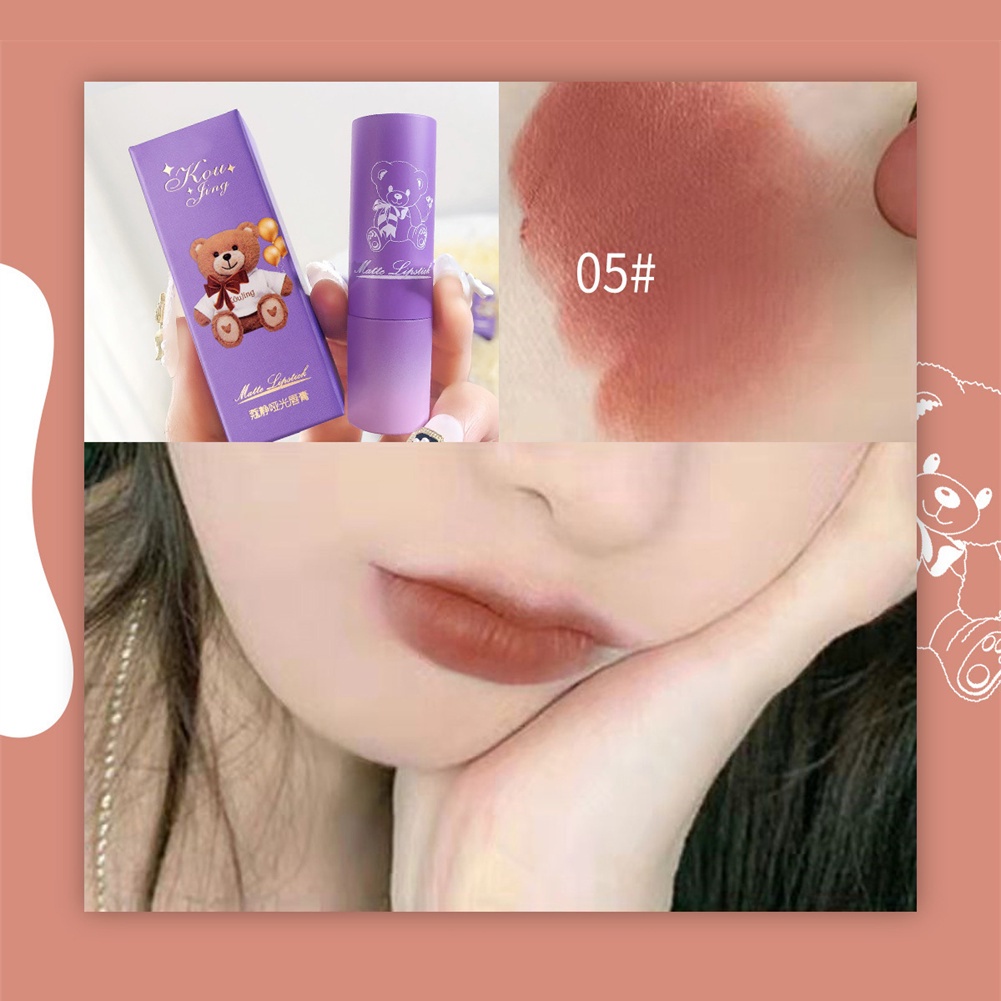 Son Môi Son kem lì Koujing Gấu Matte Son Môi Lụa Sương Mù Nhung Tình Yêu Đào Đậu Cát Son Môi là không dễ dàng phai nhạt và không dễ dàng để Dip trong cốc COD