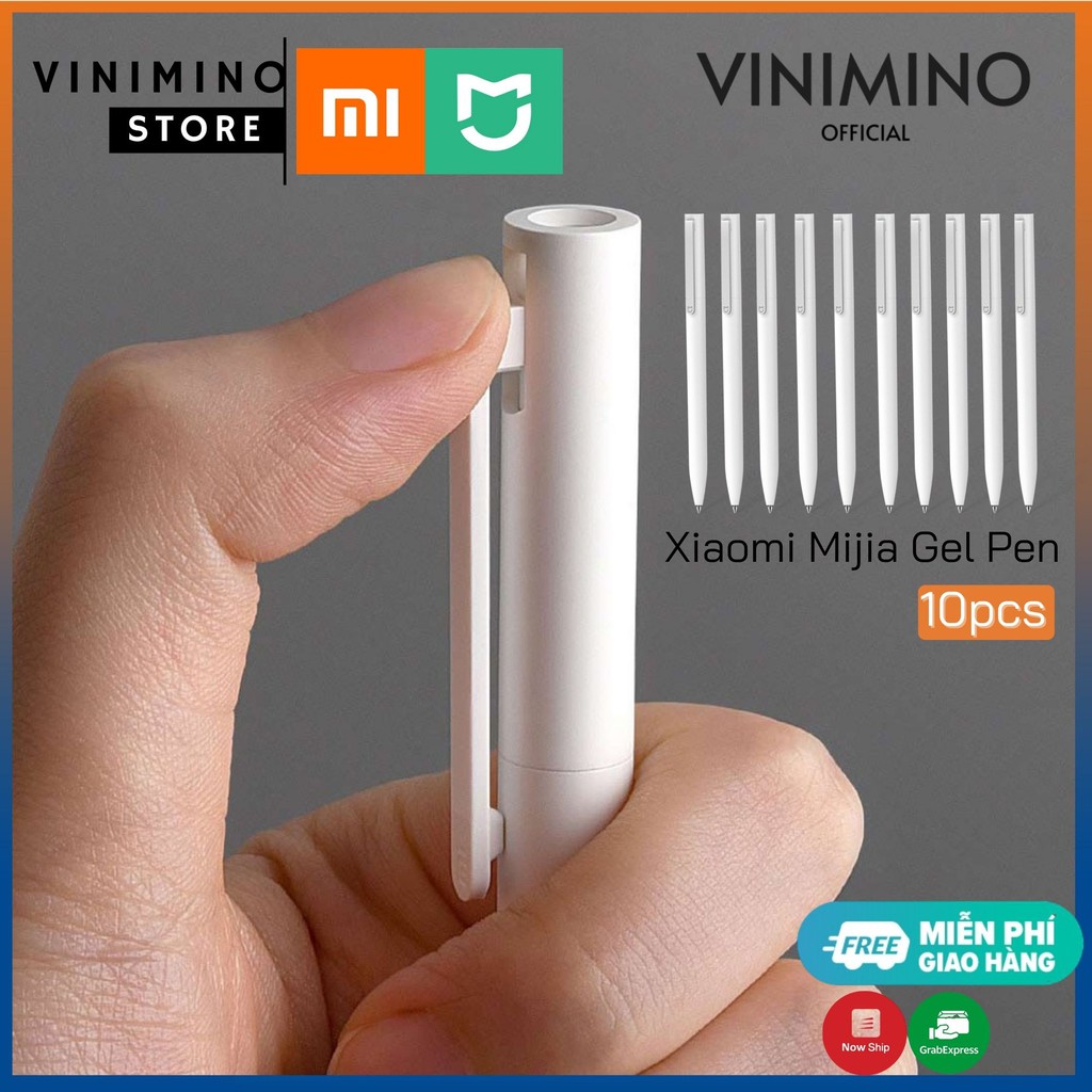 Bộ 10 Bút Bi Xiaomi (Bút Trắng) - Mực Đen Gel | Vinimino