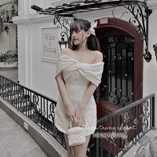 [AMY DRESS] VÁY GẤM NƠ TRỄ VAI