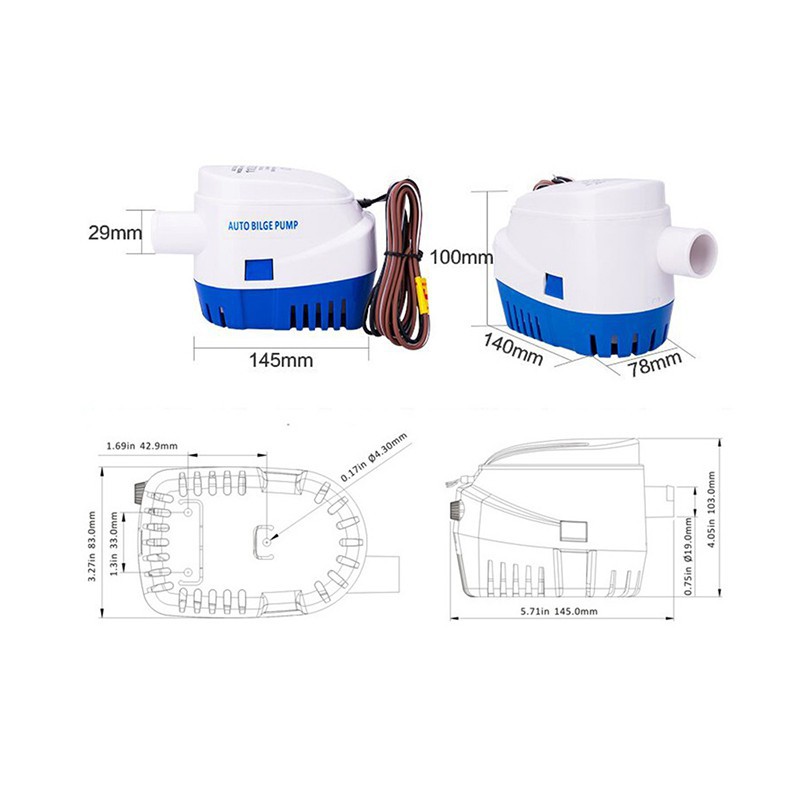 Máy Bơm Nước Tự Động DC 12V / 24V 600 / 750 / 1100 / 1200GPH