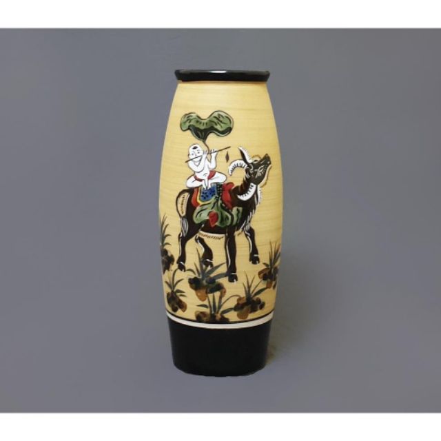 Lọ hoa sứ cao cấp Bát Tràng cao 32cm S101-11. Tranh Đông Hồ
