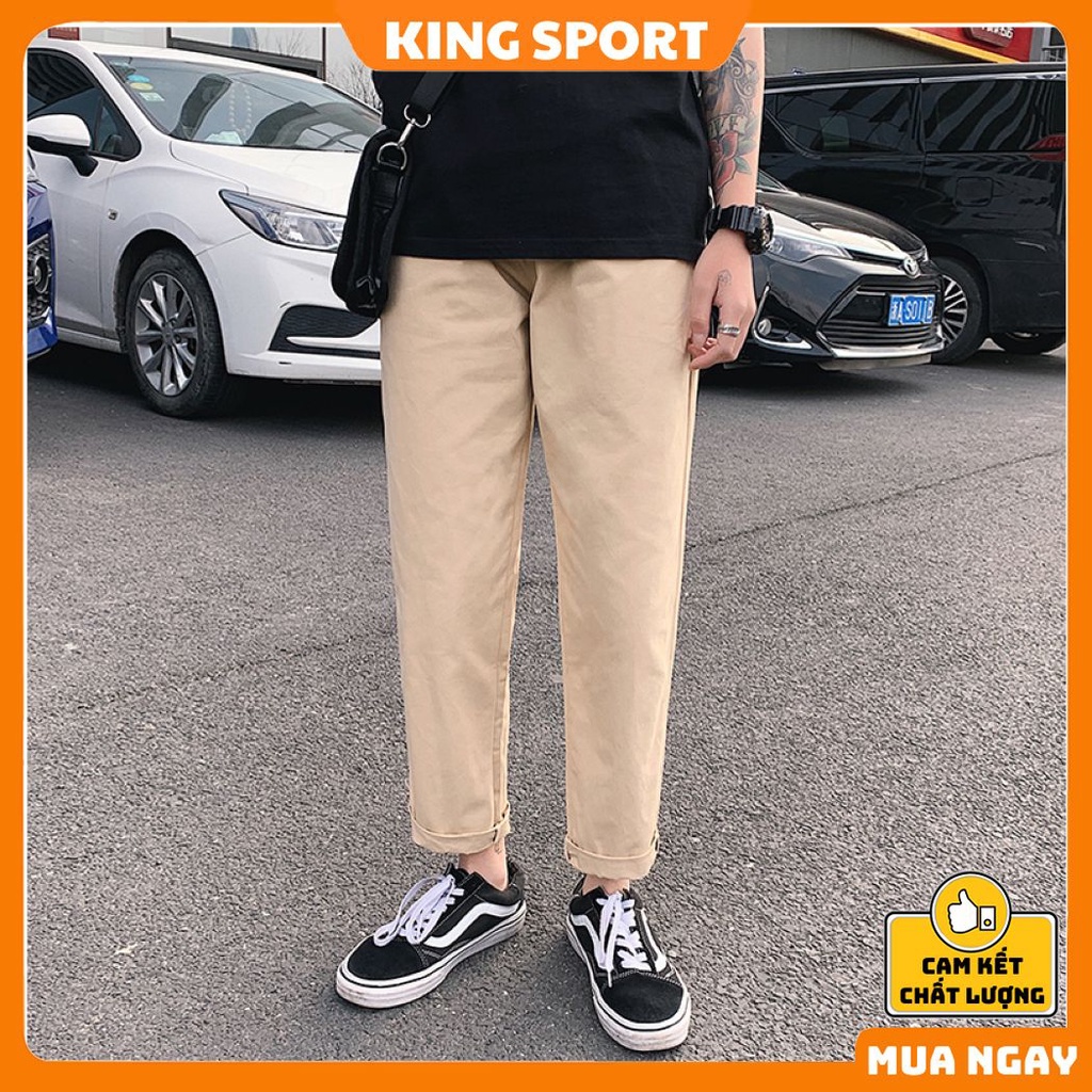 Quần kaki nam baggy ống suông basic unisex ống rộng màu đen và màu be đẹp cao cấp phong cách hàn quốc KING SPORT