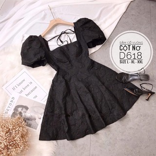 Bigsize Đầm cổ vuông cột nơ D618