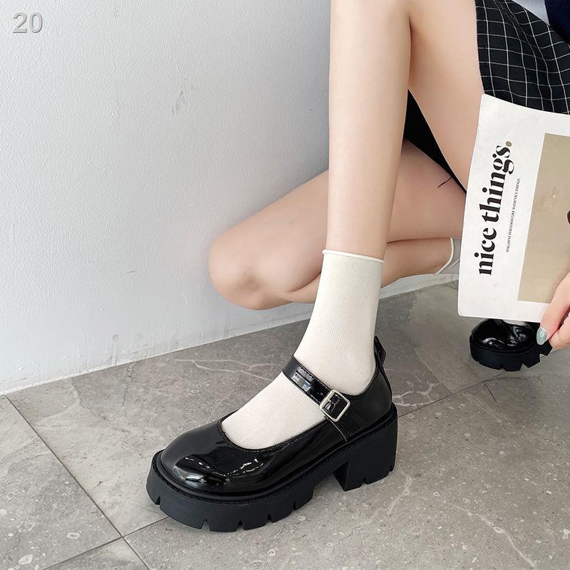 giày nhỏ mũi tròn, nữ phong cách Anh năm 2021 đồng phục jk Nhật Bản mùa xuân, giàyry Jane khóa đế dày màu đenO