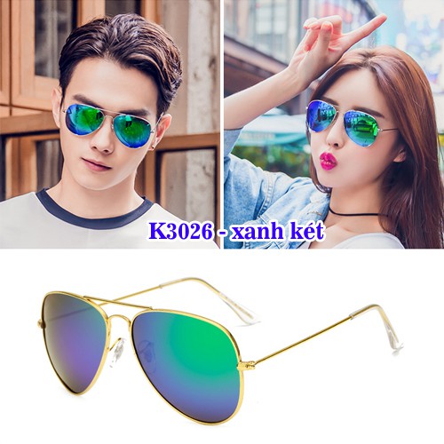 Kính mát Kính râm nam nữ chống nắng tia UV gọng phi công tròng tráng gương nhiều màu sang trọng K3026 | BigBuy360 - bigbuy360.vn