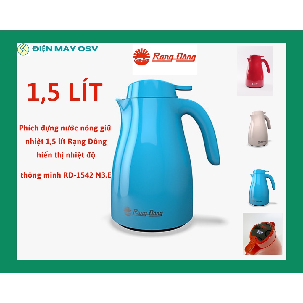 Phích đựng nước nóng giữ nhiệt 1,5 lít Rạng Đông hiển thị nhiệt độ thông minh RD-1542 N3.E, bảo hành 12 tháng