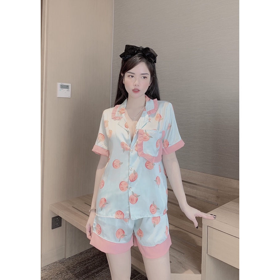 sét đồ bộ mặc nhà pyjama nữ đùi lụa mango latin satin lua xịn cao cấp chuẩn hot girl giá rẻ tận xưởng ảnh thật free ship