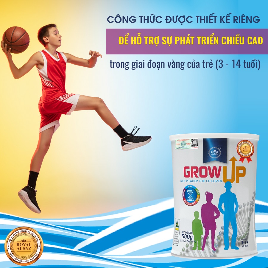 Sữa hoàng gia Úc Grow Up hỗ trợ sự phát triển chiều cao trong giai đoạn vàng của trẻ từ 3-14 tuổi