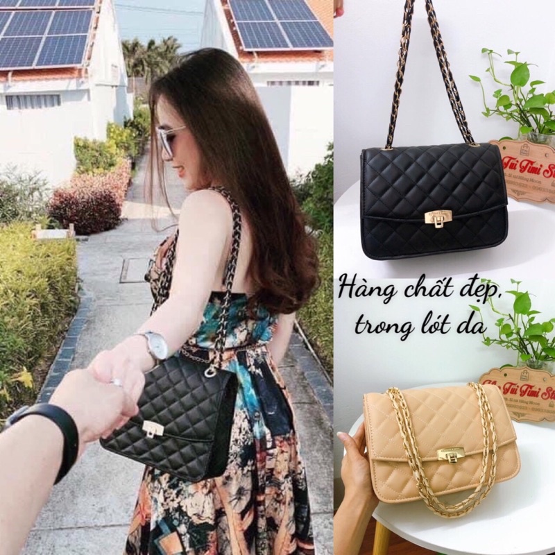 Túi xách đeo chéo nữ đeo vai kẹp nách da trần trám dáng to khoá gập da cao cấp TIMISTOREHN TN010