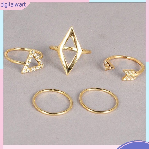 Set 5 nhẫn đeo giữa ngón tay đính đá phong cách Boho