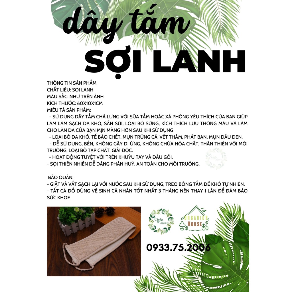 Dây tắm chà lưng tẩy tế bào chết sợi lanh thiên nhiên