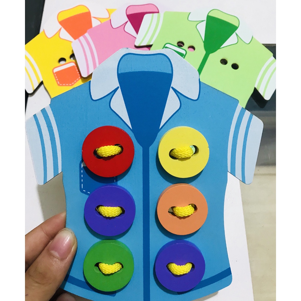 Đồ Chơi Trí Tuệ Gỗ An Toàn Cho Bé, Bộ Rèn Luyện Kĩ Năng Xỏ Dây Cài Cúc Áo Và Ghép Tư Duy