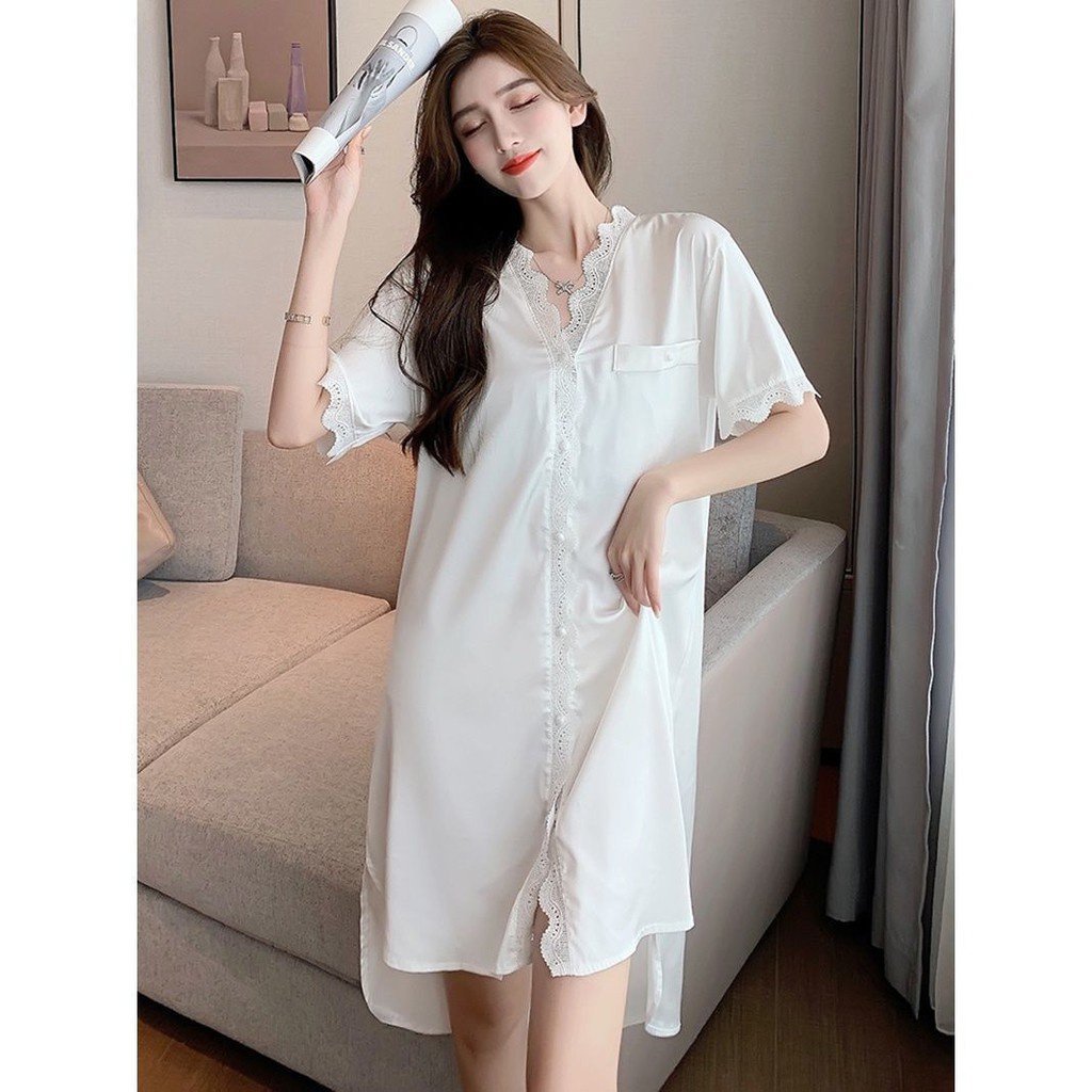 Đầm Ngủ Lụa Lạnh Tay Ngắn Plus Size Quyến Rũ Dành Cho Nữ 40-90KG