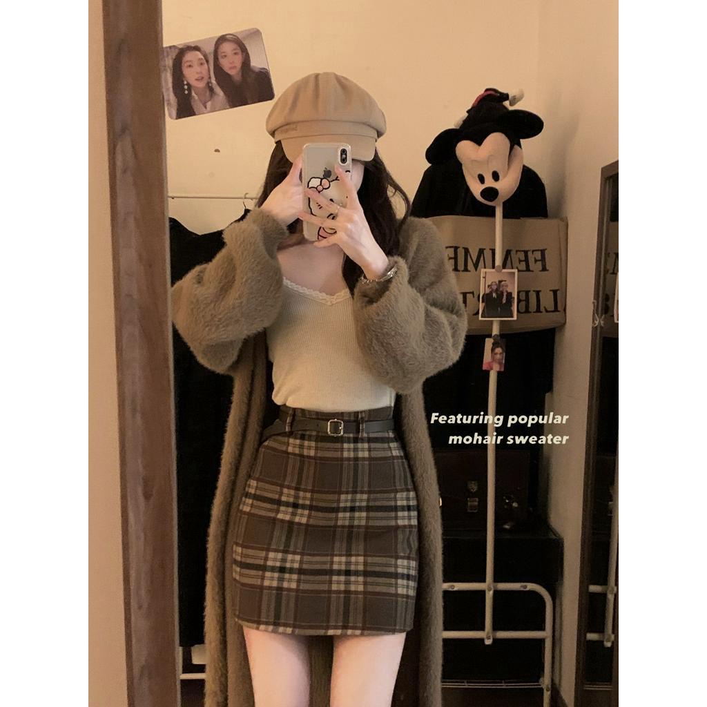 Chân Váy Dáng Chữ a Họa Tiết Sọc Caro Phong Cách retro Thời Trang Mùa Thu Hàng Mới 68079