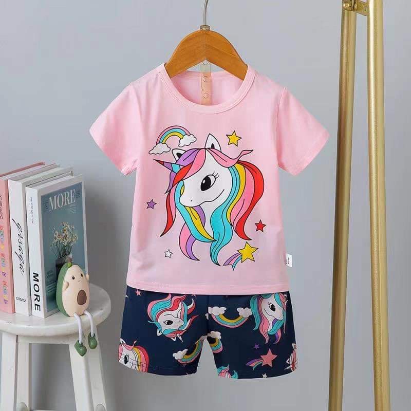 Bộ quần áo trẻ em - Bộ cotton cộc tay xuất Hàn cho bé gái