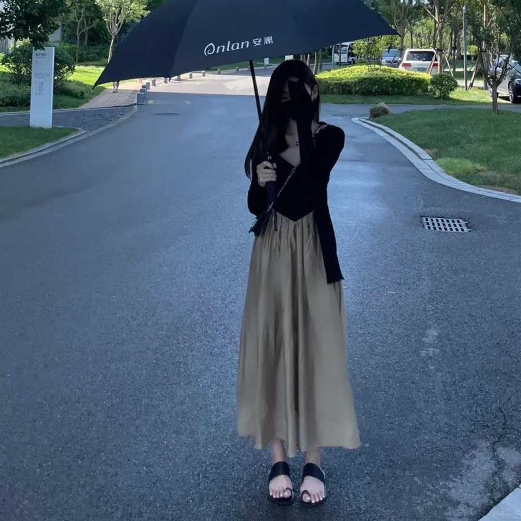 Đầm Hai Dây Dáng Dài Qua Gối Phong Cách retro Pháp Thời Trang Xuân Hè Mới