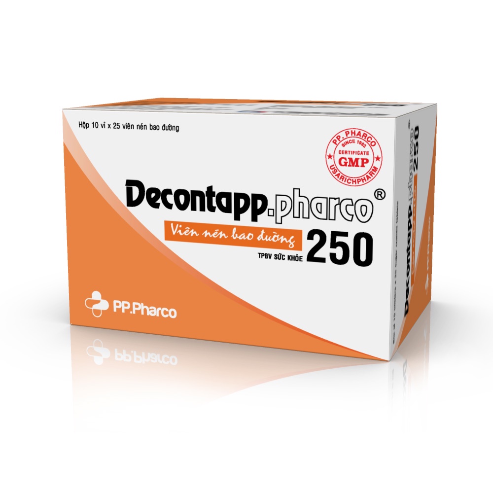 Viên uống hỗ trợ giảm đau nhức xương khớp, phong thấp, đau khớp gối, DECONTAPP.PHARCO 250, hộp 10 vỉ x 25 viên