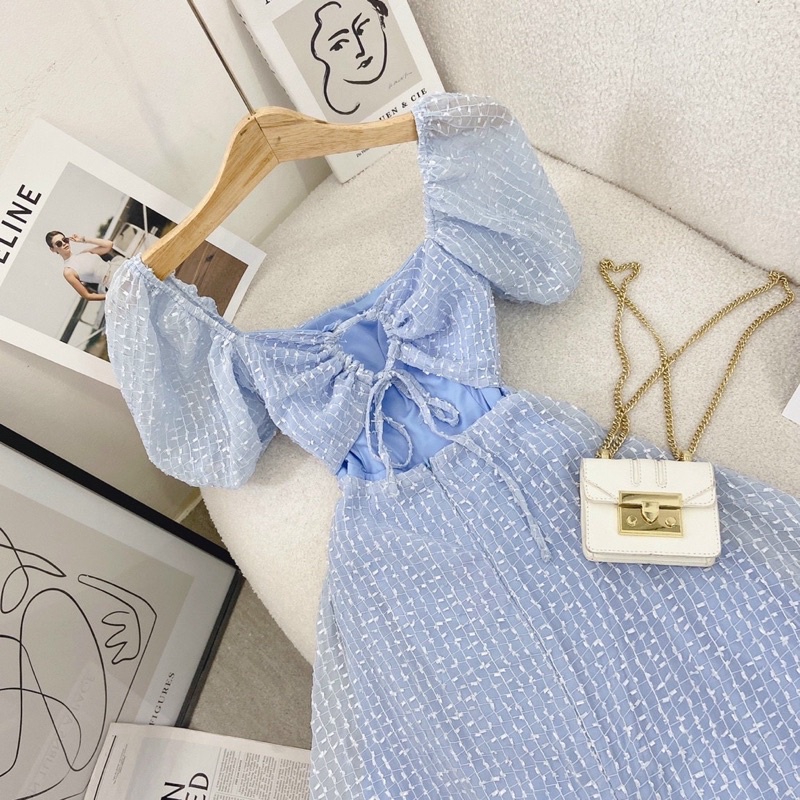 🦋Đầm Midi Xanh Ren Bi Cutou Khoe Lưng🦋