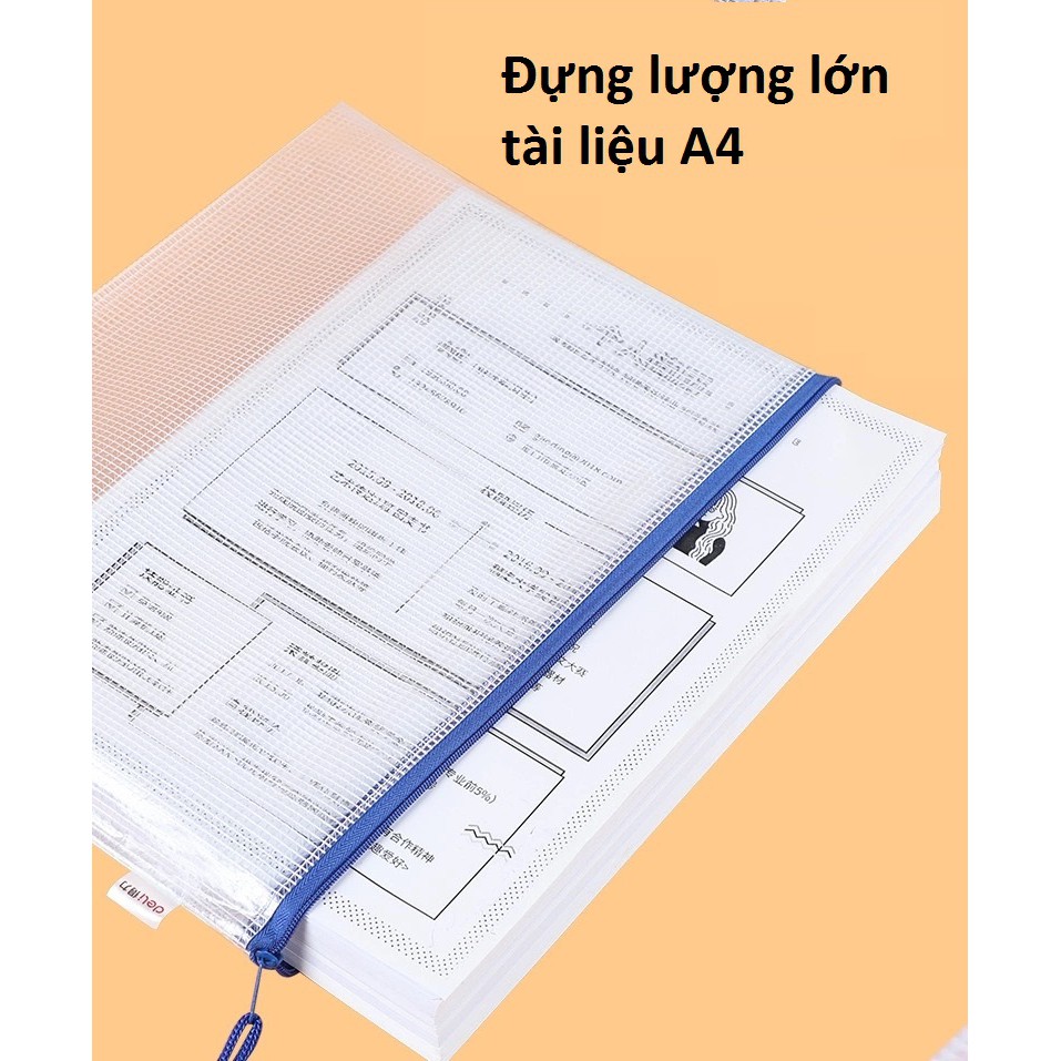 TÚI lưới PVC trong suốt Deli clear bag đựng tài liệu chống nước khổ A4 có khóa kéo tiện dụng