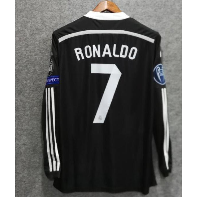 Áo Thun Đá Banh Real Madrid Tay Dài Màu Đen In Hình Rồng Ronaldo # 7 Real Madrid Retro 2014
