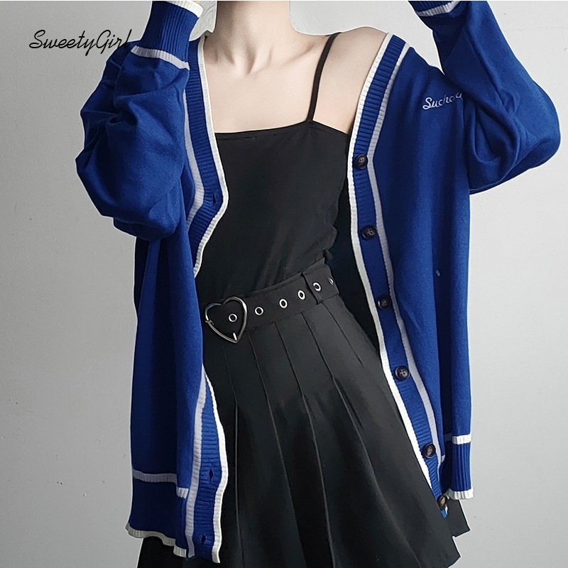 Áo cardigan dệt kim tay dài cổ chữ V thêu chữ thời trang cho nữ