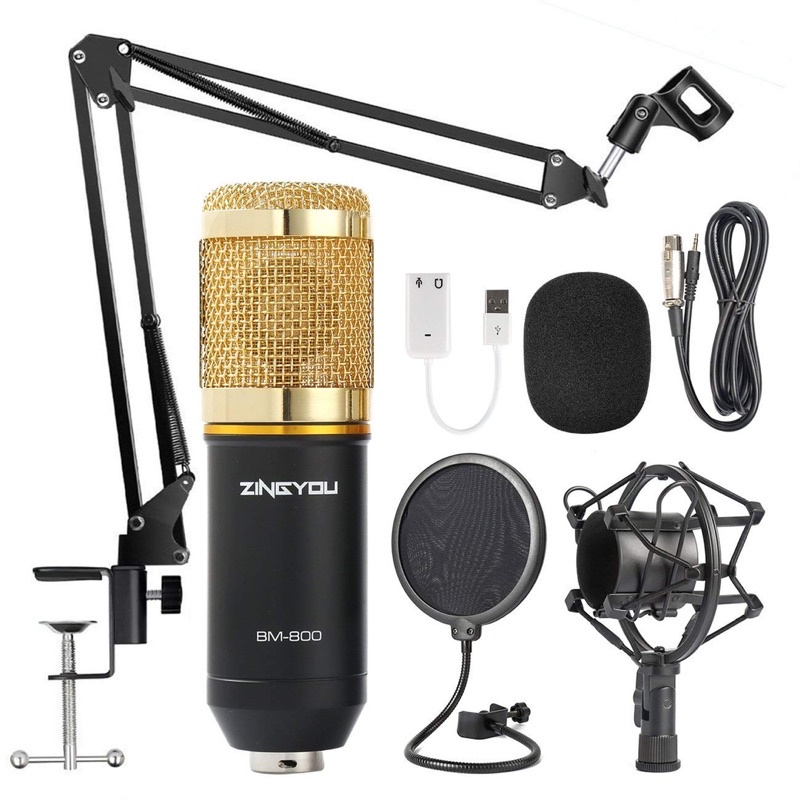 Com bo Mic Thu Âm BM-800 Micro Âm Thanh Phòng Thu Năng Động Micro Có Dây Đứng Cho Máy Tính Studio PC. Hàng chất lượng