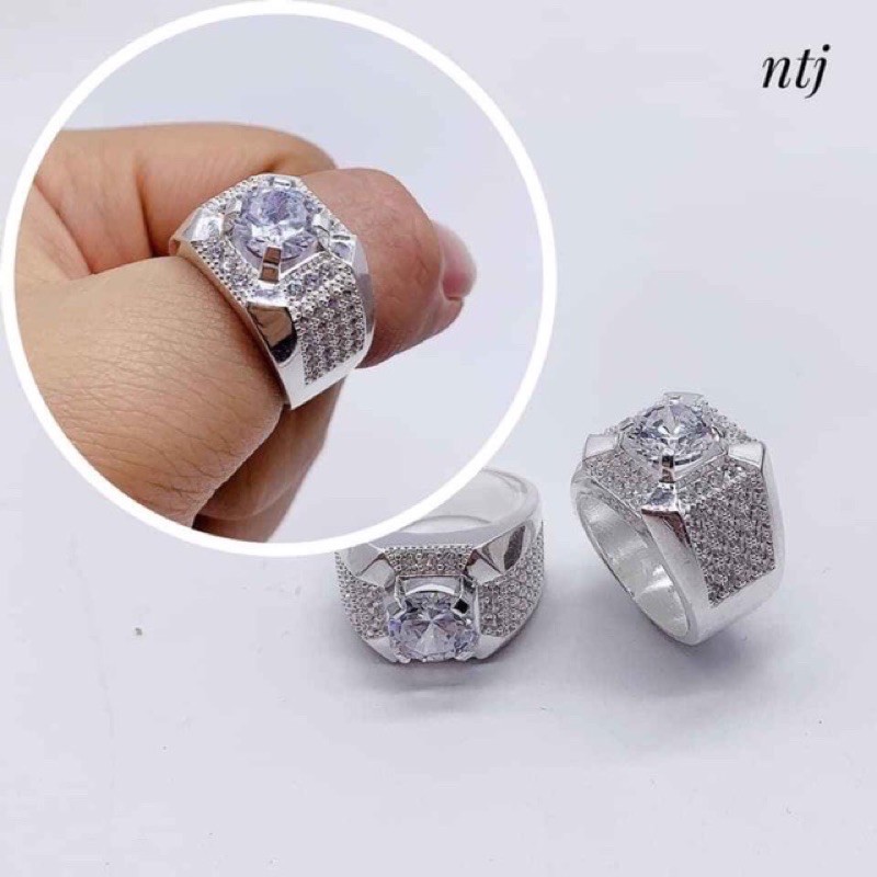 Nhẫn bạc ta nam ổ đá chủ 8 ly cao cấp-Minh Tâm Jewelry