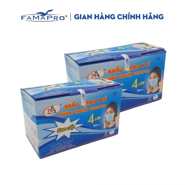 Combo 2 hộp khẩu trang y tế 4 lớp kháng khuẩn Famapro ( 50 cái/ hộp)