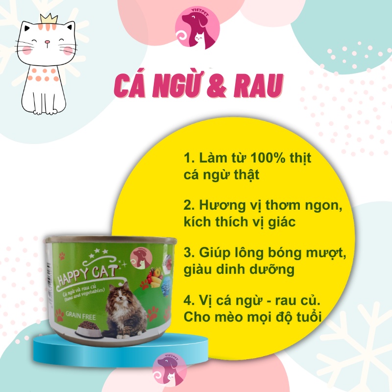 COMBO 3 Lon Pate Happy Cat  | Pate mèo | Thức ăn cho mèo dinh dưỡng (Hàng Việt Nam chất lượng cao)