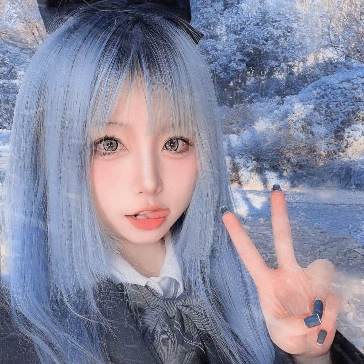 Bộ Tóc Giả Dài Thẳng Màu Đen Phong Cách lolita Cho Nữ